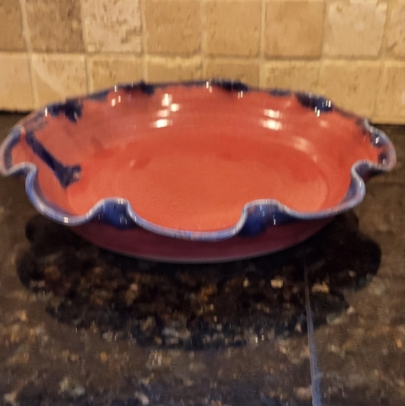 Sheltons North Carolina Pottery Dish Mauve Pink and Dark Blue Glaze 1995 - Picture 2 of 10